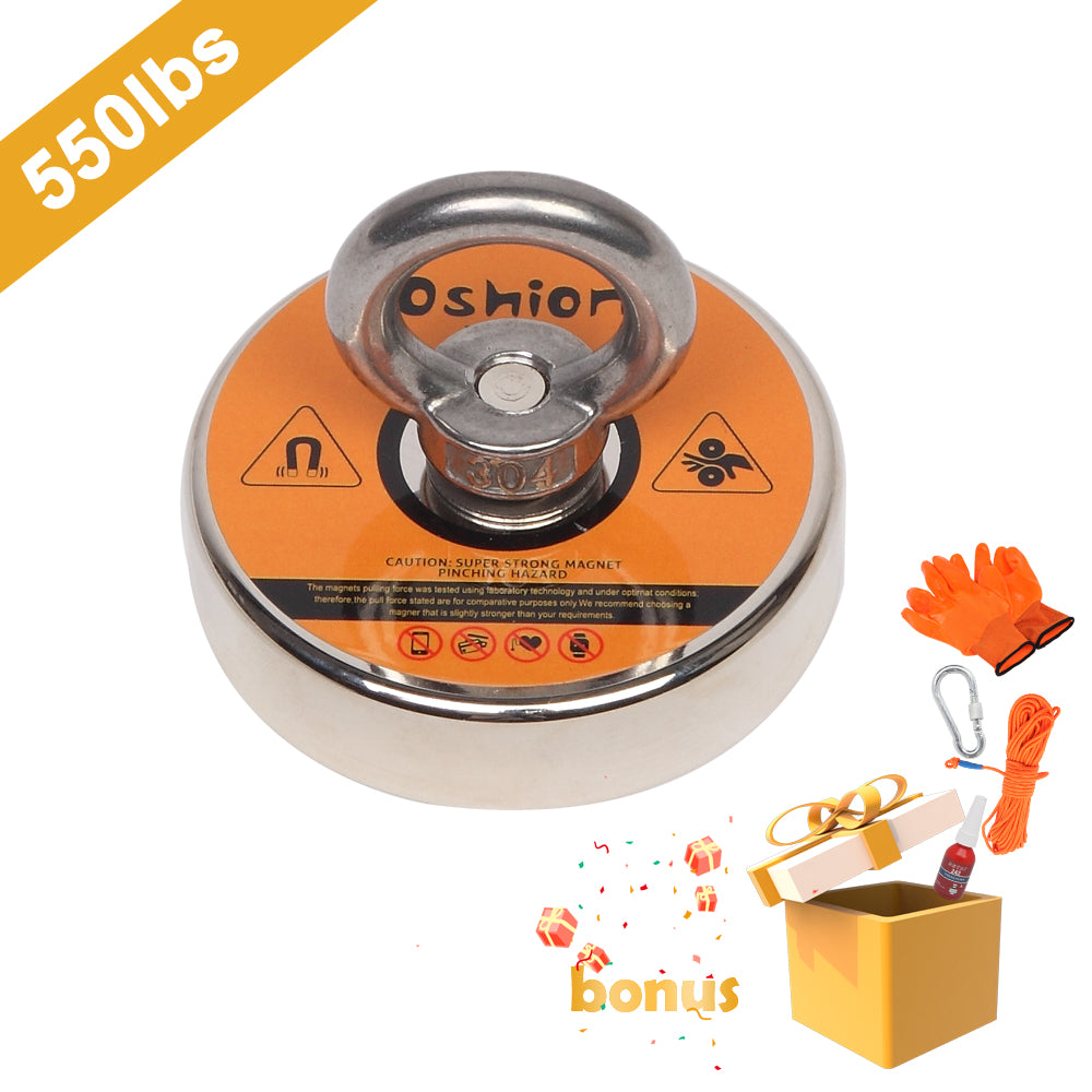 Magnet Fishing Kit with Strong Magnet for Pulling 550 lbs, Rope, Gloves, Threadlocker Glue Fishing Magnets with Rope